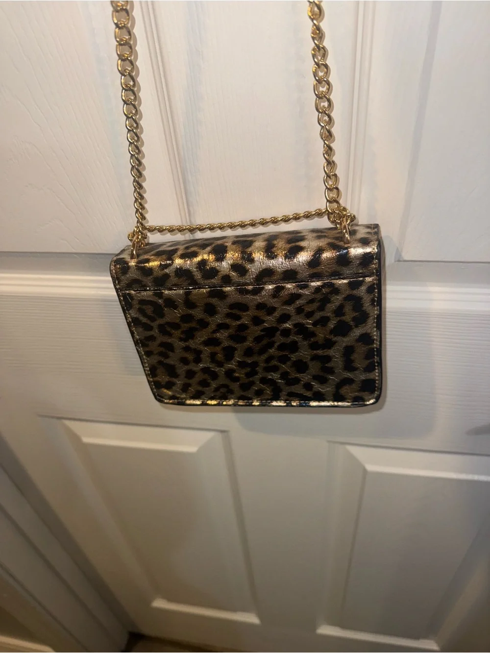 Kittenish Leopard Print Crossbody with Gold Chain Strap